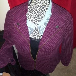 Torrid 3/4 sleeve zipper snap collar jacket purple maroon 0 12